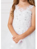 Beaded Lace Tulle Flower Girl Dress With Horsehair Trim